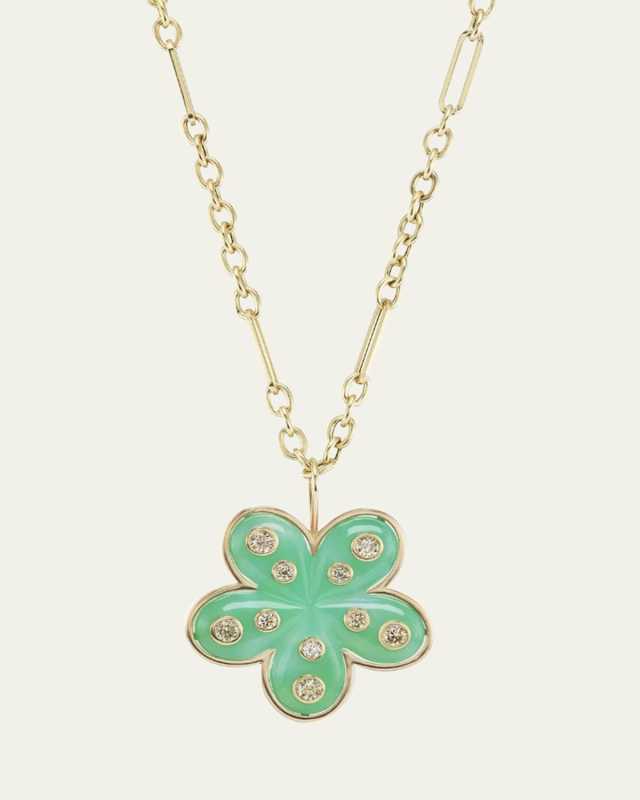 18K Carved Quartz Petal Flower Pendant with Diamonds